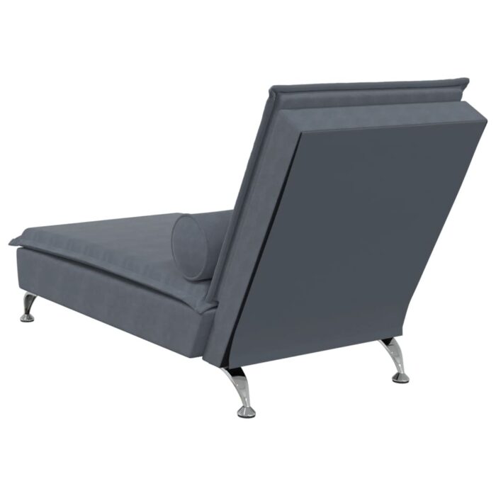 Chaise longue de massage avec traversin gris foncé velours – Image 4