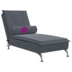 Chaise longue de massage avec traversin gris foncé velours – Image 5