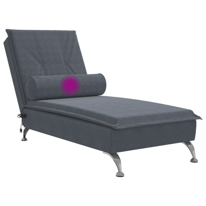 Chaise longue de massage avec traversin gris foncé velours – Image 5