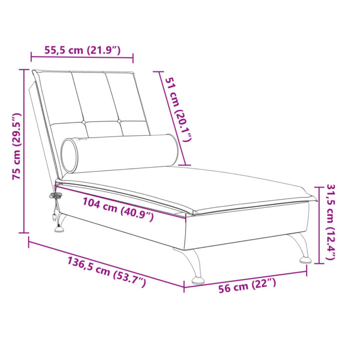 Chaise longue de massage avec traversin gris foncé velours – Image 8