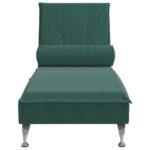 Chaise longue de massage avec traversin vert foncé velours – Image 2