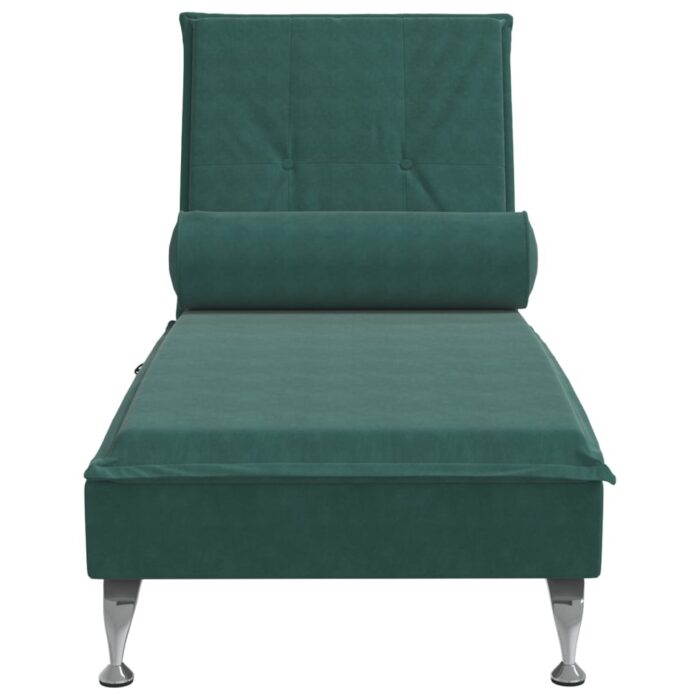 Chaise longue de massage avec traversin vert foncé velours – Image 2