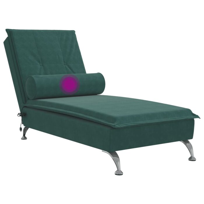 Chaise longue de massage avec traversin vert foncé velours – Image 5