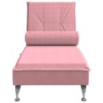 Chaise longue de massage avec traversin rose velours – Image 2