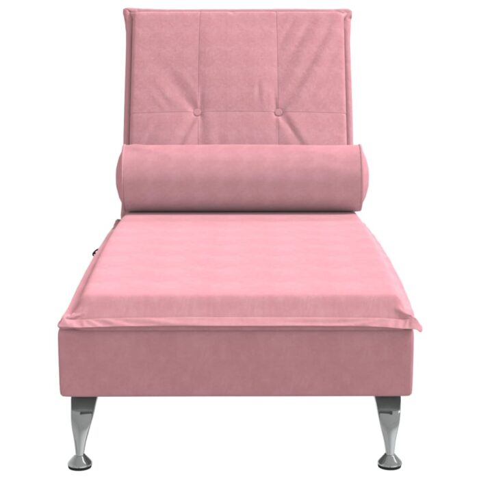 Chaise longue de massage avec traversin rose velours – Image 2