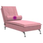 Chaise longue de massage avec traversin rose velours – Image 5