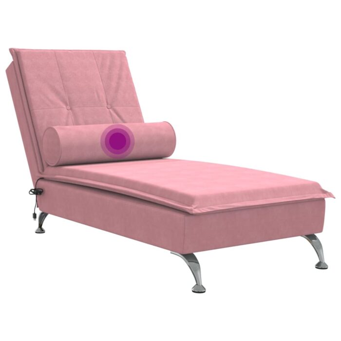 Chaise longue de massage avec traversin rose velours – Image 5