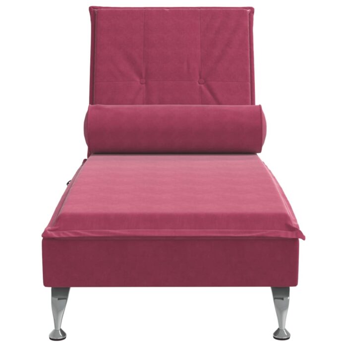 Chaise longue de massage avec traversin rouge bordeaux velours – Image 2