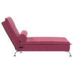 Chaise longue de massage avec traversin rouge bordeaux velours – Image 3