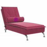 Chaise longue de massage avec traversin rouge bordeaux velours – Image 5