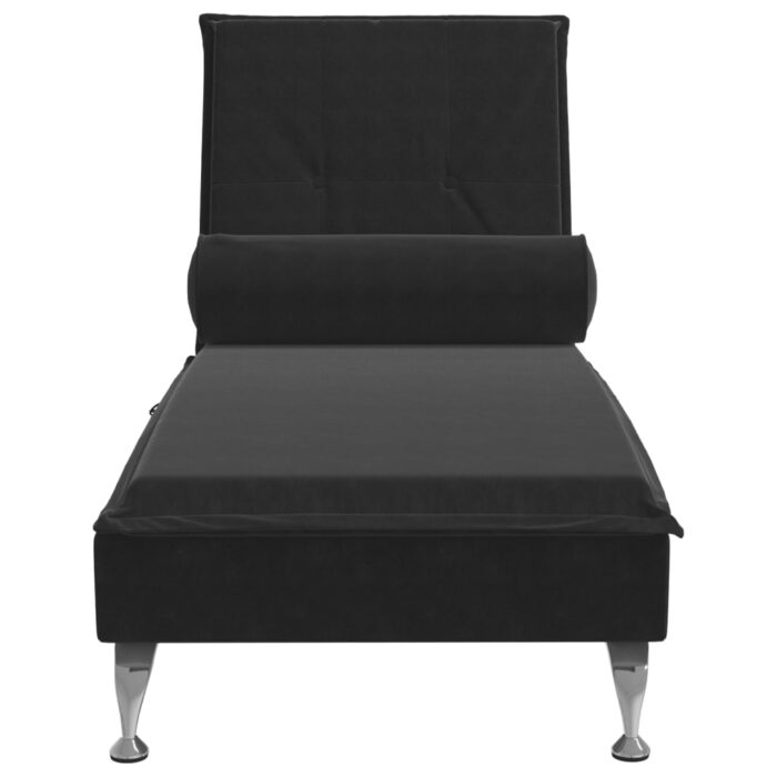 Chaise longue de massage avec traversin noir velours – Image 2