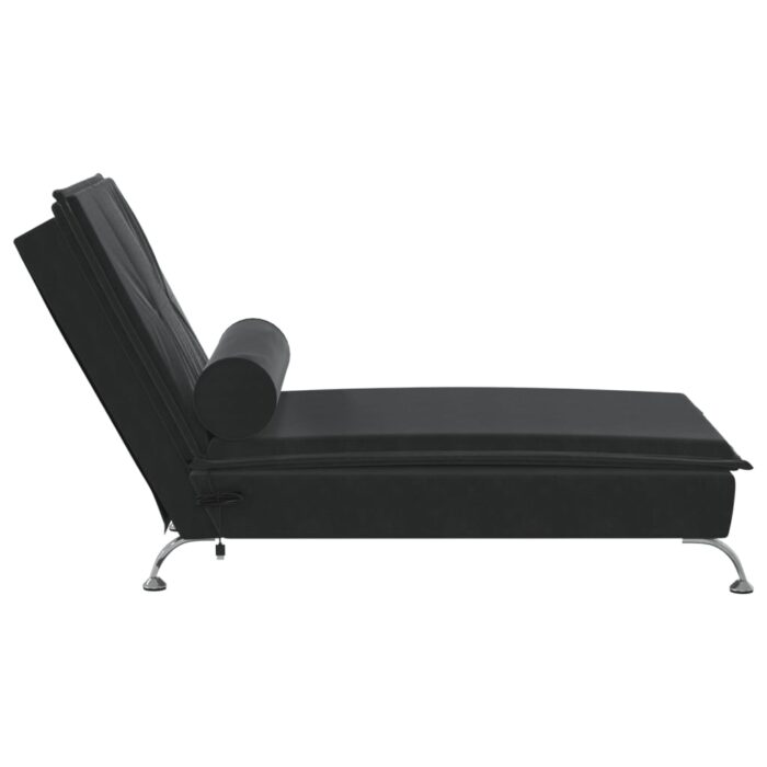 Chaise longue de massage avec traversin noir velours – Image 3