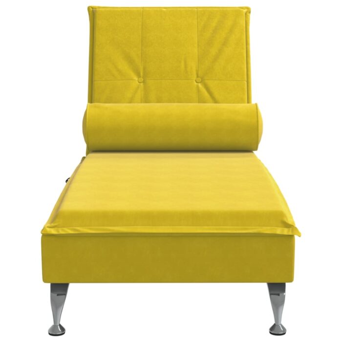 Chaise longue de massage avec traversin jaune velours – Image 2