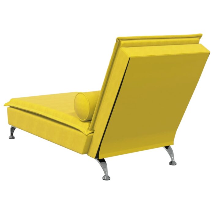 Chaise longue de massage avec traversin jaune velours – Image 4