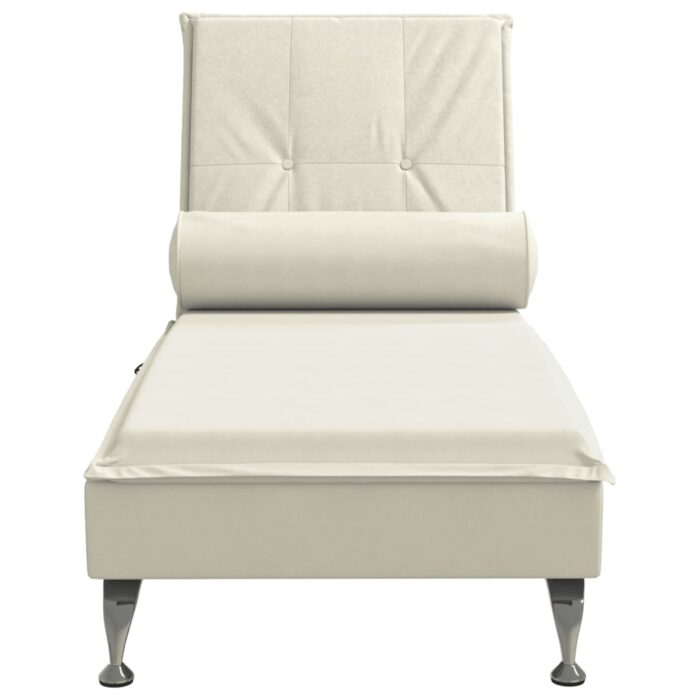 Chaise longue de massage avec traversin crème velours – Image 2