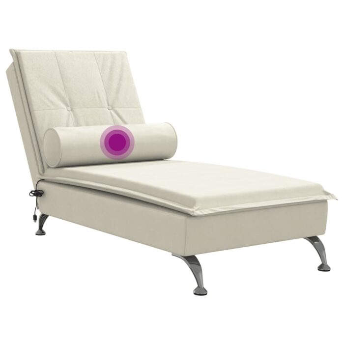Chaise longue de massage avec traversin crème velours – Image 5