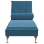 Chaise longue de massage avec traversin bleu velours – Image 2