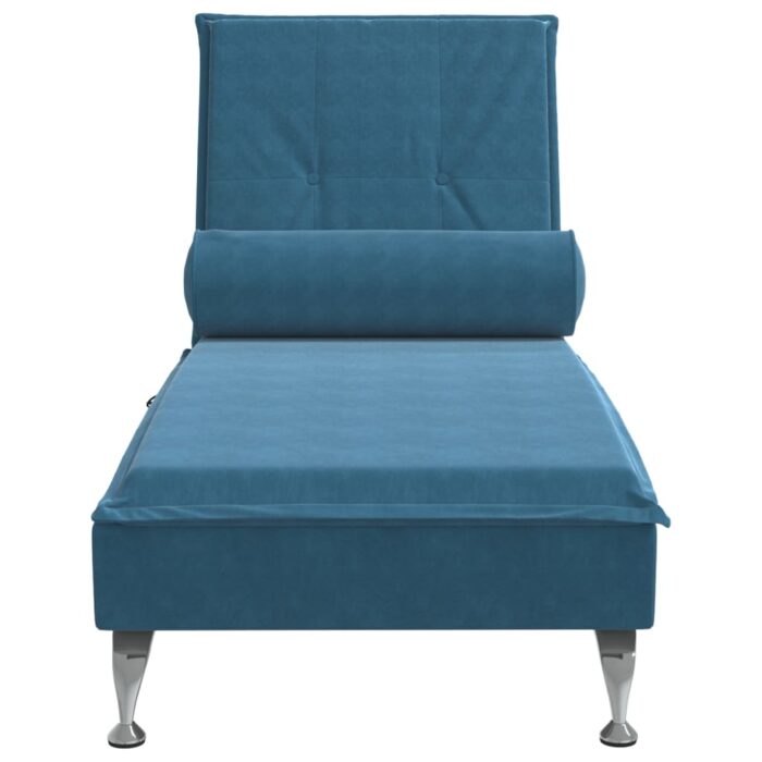 Chaise longue de massage avec traversin bleu velours – Image 2