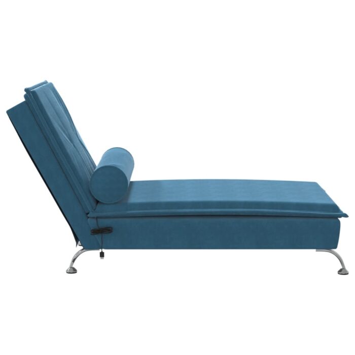 Chaise longue de massage avec traversin bleu velours – Image 3