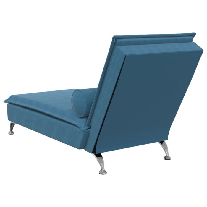 Chaise longue de massage avec traversin bleu velours – Image 4