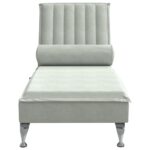 Chaise longue de massage avec traversin gris clair velours – Image 2