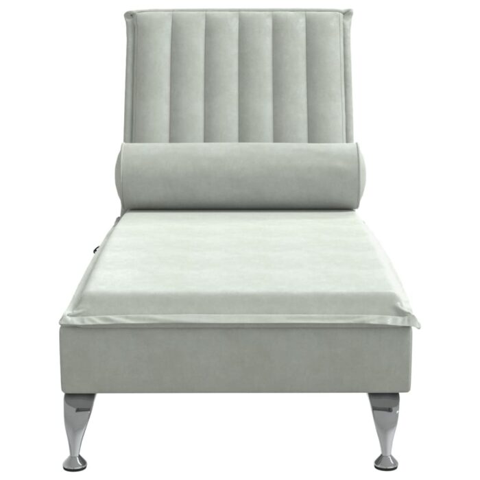 Chaise longue de massage avec traversin gris clair velours – Image 2