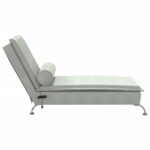 Chaise longue de massage avec traversin gris clair velours – Image 3