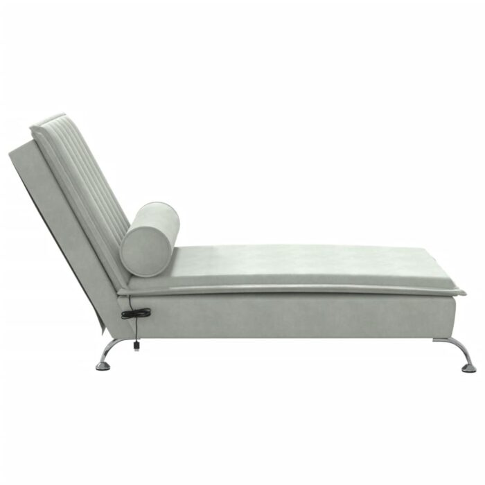 Chaise longue de massage avec traversin gris clair velours – Image 3