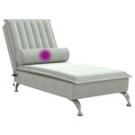 Chaise longue de massage avec traversin gris clair velours – Image 5
