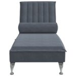 Chaise longue de massage avec traversin gris foncé velours – Image 2