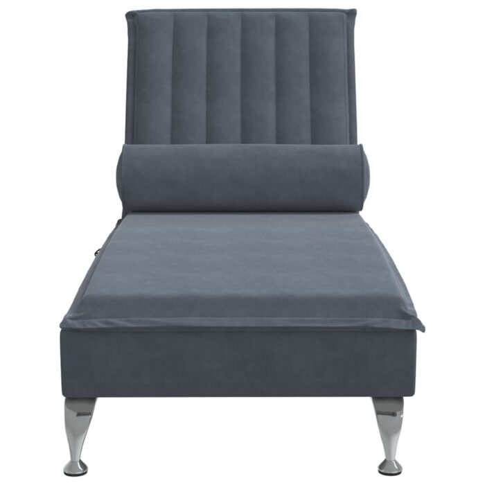 Chaise longue de massage avec traversin gris foncé velours – Image 2