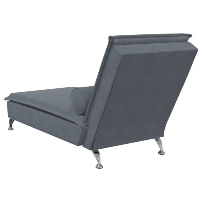 Chaise longue de massage avec traversin gris foncé velours – Image 4