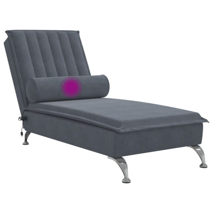 Chaise longue de massage avec traversin gris foncé velours – Image 5