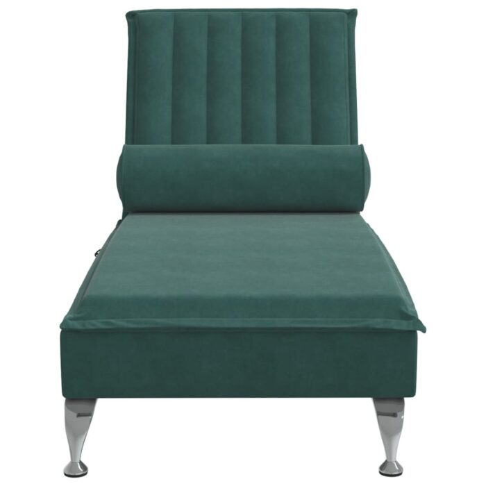 Chaise longue de massage avec traversin vert foncé velours – Image 2