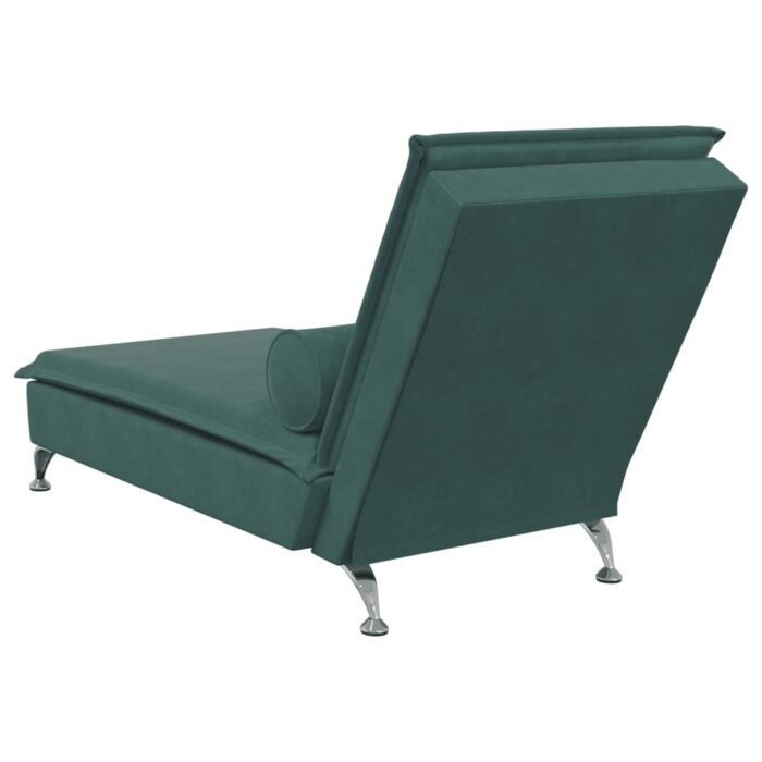 Chaise longue de massage avec traversin vert foncé velours – Image 4