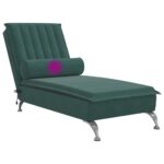 Chaise longue de massage avec traversin vert foncé velours – Image 5