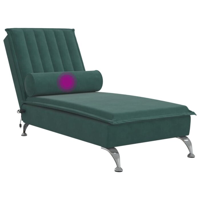 Chaise longue de massage avec traversin vert foncé velours – Image 5