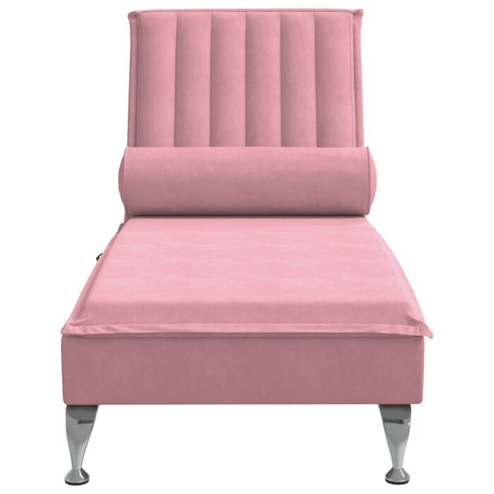 Chaise longue de massage avec traversin rose velours – Image 2