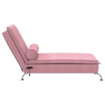 Chaise longue de massage avec traversin rose velours – Image 3