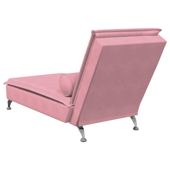 Chaise longue de massage avec traversin rose velours – Image 4