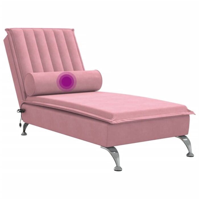 Chaise longue de massage avec traversin rose velours – Image 5
