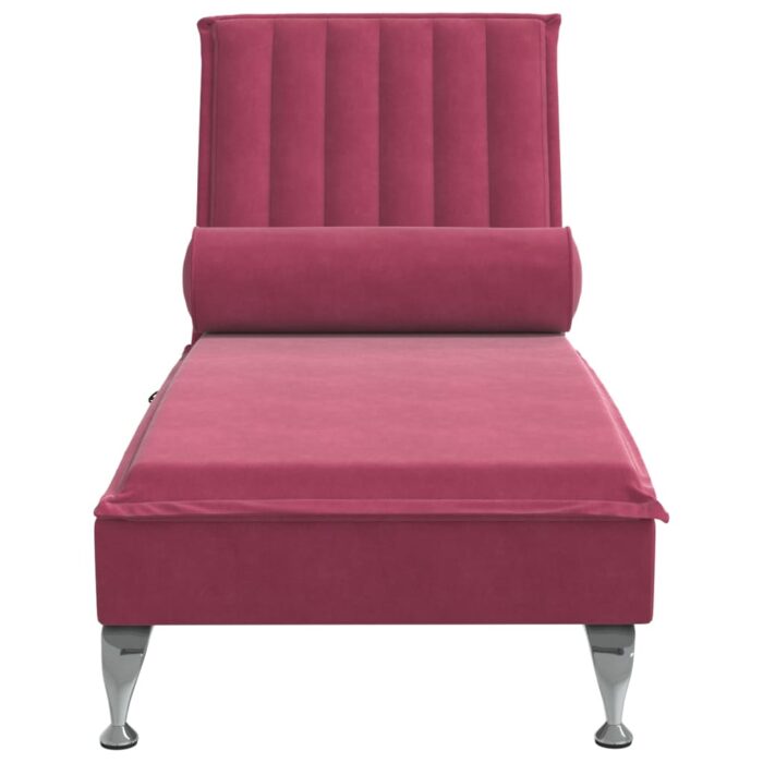Chaise longue de massage avec traversin rouge bordeaux velours – Image 2