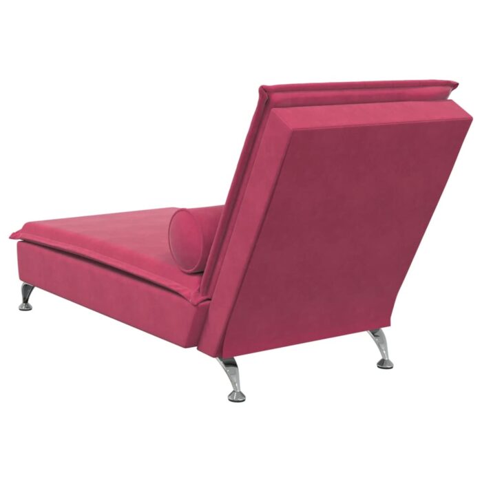 Chaise longue de massage avec traversin rouge bordeaux velours – Image 4