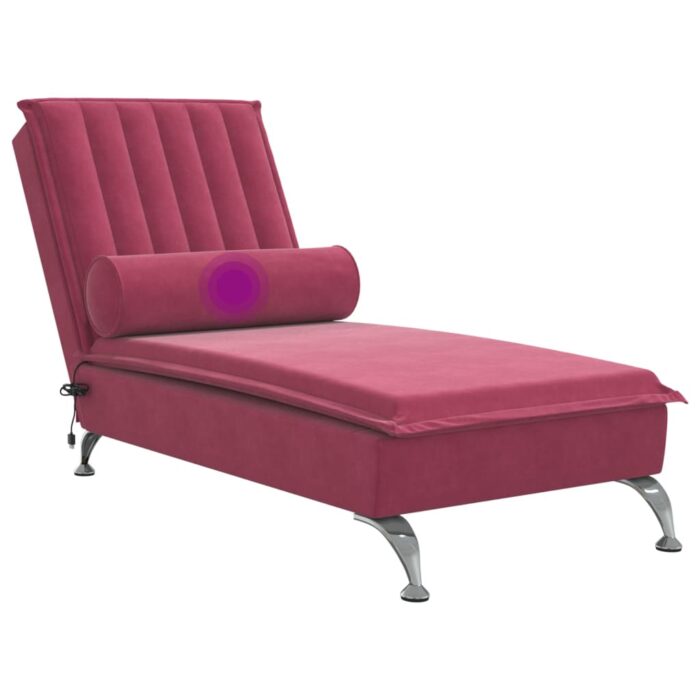 Chaise longue de massage avec traversin rouge bordeaux velours – Image 5