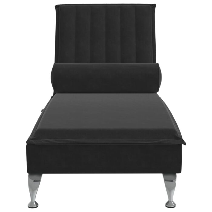 Chaise longue de massage avec traversin noir velours – Image 2