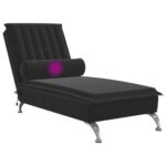 Chaise longue de massage avec traversin noir velours – Image 5