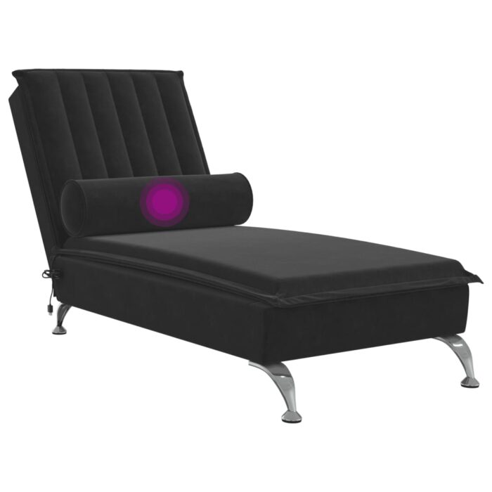 Chaise longue de massage avec traversin noir velours – Image 5