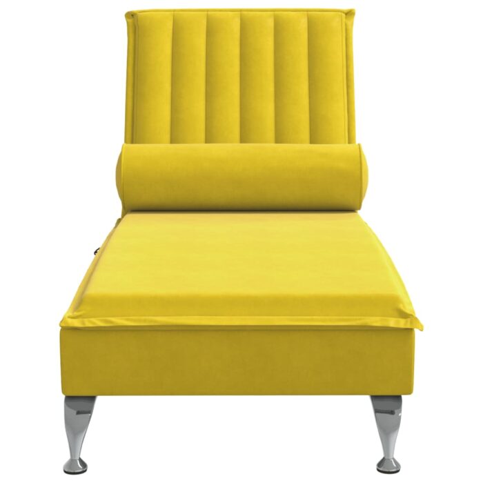 Chaise longue de massage avec traversin jaune velours – Image 2