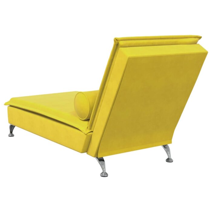 Chaise longue de massage avec traversin jaune velours – Image 4