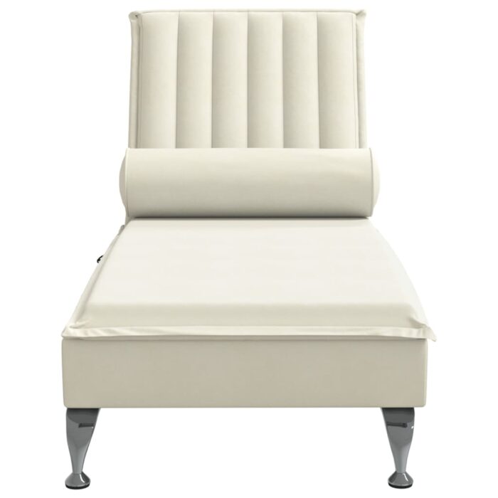 Chaise longue de massage avec traversin crème velours – Image 2